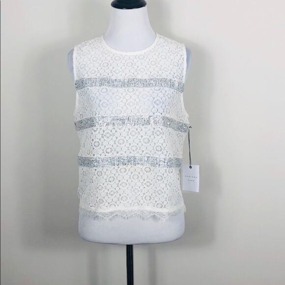 Endless Rose White Lace Silver Beaded Jewel Top Blouse NWT Size Small - Picture 1 of 3